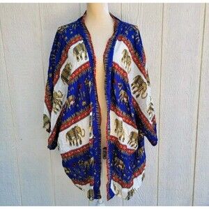 Elephant print boho open front kimono cardigan